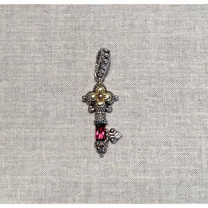 BARBARA BIXBY 9SS/18K, Garnet Baguette Mini Key Pendant/Enhancer/Charm RARE!